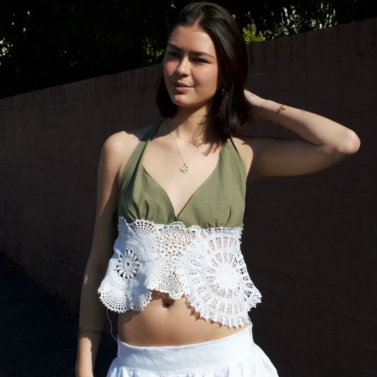 MOSS GREEN DOILY TOP